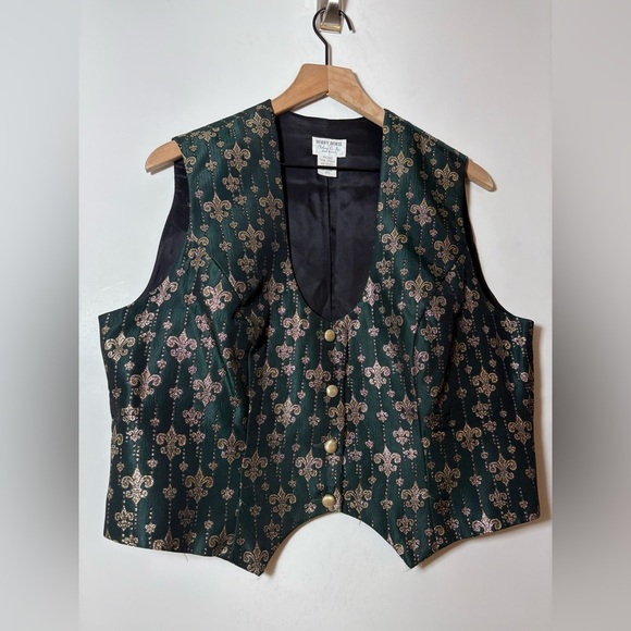 Hobby Horse Womens Equestrian Button Vest Vintage Sz Plus USA Green Gold - Picture 3 of 7